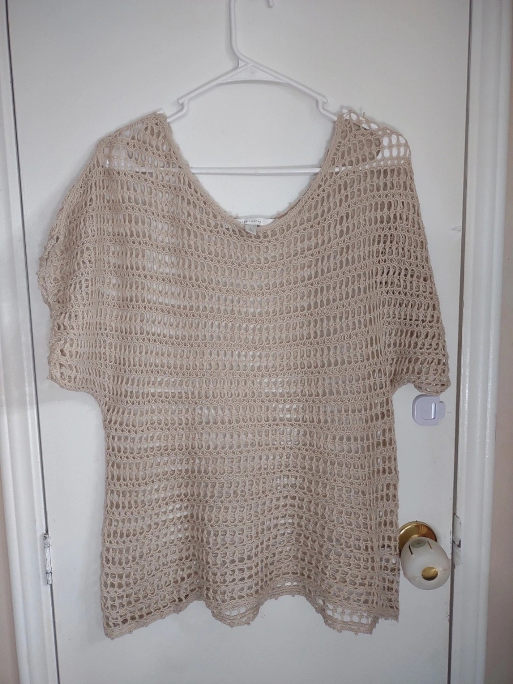LC Lauren Conrad Open-Knit Short Sleeve Sweater in Beige